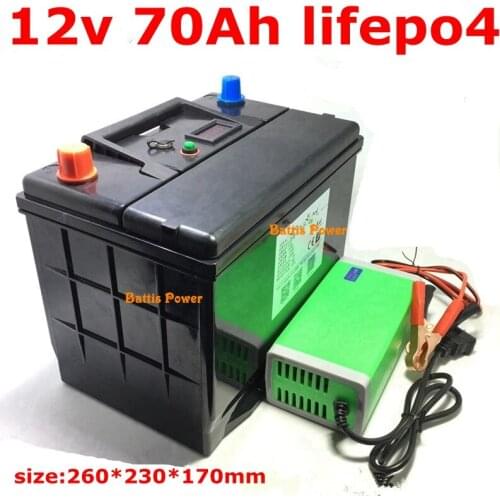 12V 70AH lifepo4 battery no 12v 80ah li ion BMS 4S 12.6v for backup power inverter RV boat inverter golf cart +10A Charger