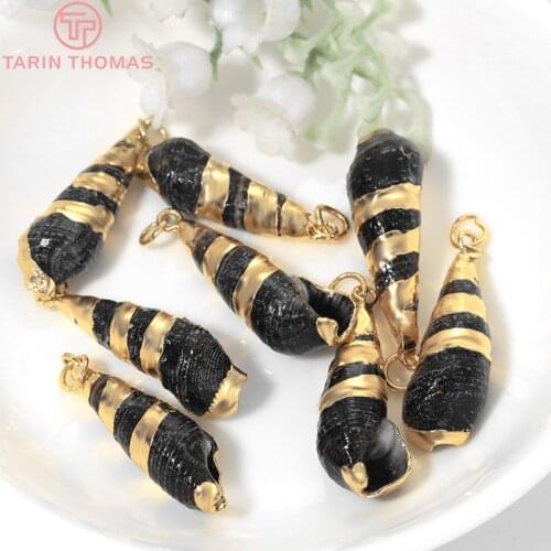 6PCS 12x31MM Hole 4MM Gold Color Brass and Natural Shell Shell Charms Pendants High Quality Jewelry Findings Accessories