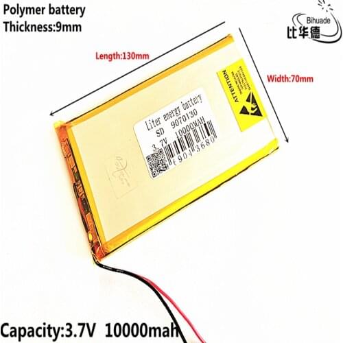 Free shipping Polymer battery 10000 mah 3.7V 9070130 smart home MP3 speakers Li-ion battery for dvr,GPS,mp3,mp4,cell phone,speak