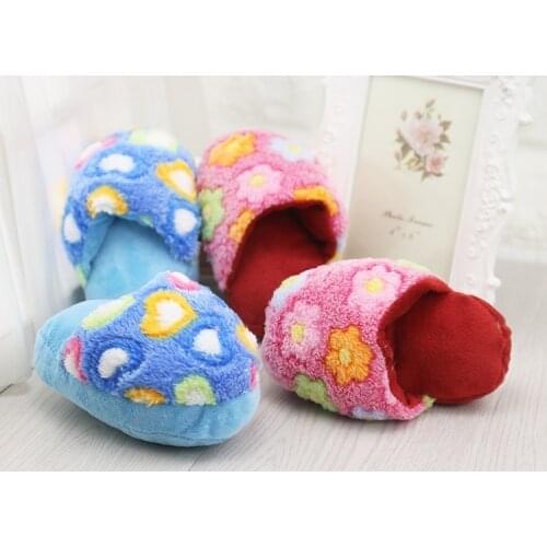 Lovely flower pattern Dogs Toy Pet Puppy Chew Play Cute Plush Slipper Shape Squeaky Toys for Dog Pets Blue Pink color Supplies