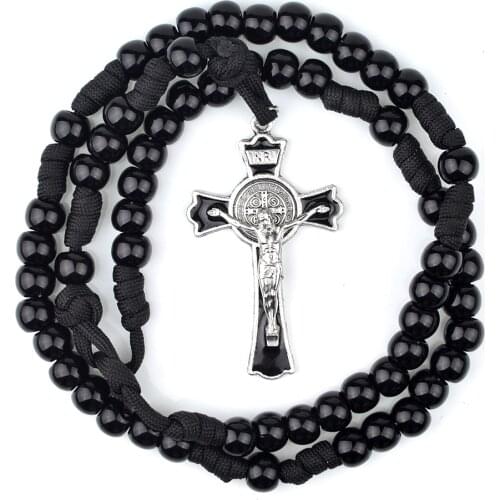 Catholic Soldier 12mm Black Acrylic Beads Men Paracord Rugged Rosary