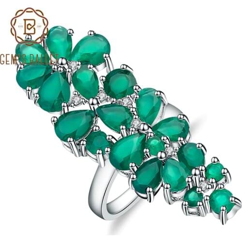 GEMS BALLET 8.22Ct Natural Green Agate Gemstone Cocktail Rings Solid 925 Sterling Silver Fine Jewelry For Women Wedding