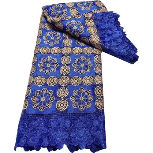 Royal Blue Hot sale Water Soluble Chemical Milk Silk Lace With Stone Guipure African Lace Fabricsfor Wedding Dresses YLA109