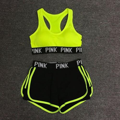 Two-piece suit yoga fitness female two-piece vest shorts suit quick-drying and breathable Letter racer back sports bra sport set