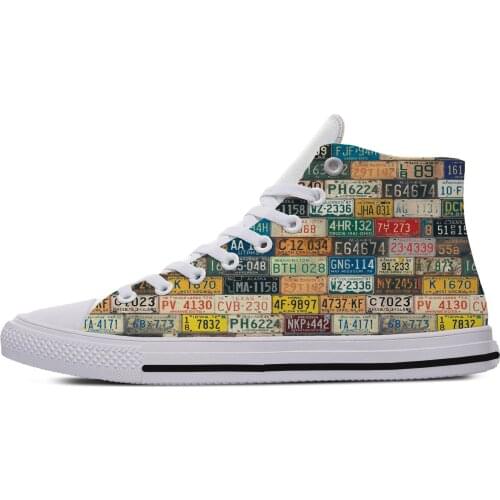 License Car plate number retro Novelty Design Lightweight High Top Canvas Shoes Men Women Casual Breathable Sneakers