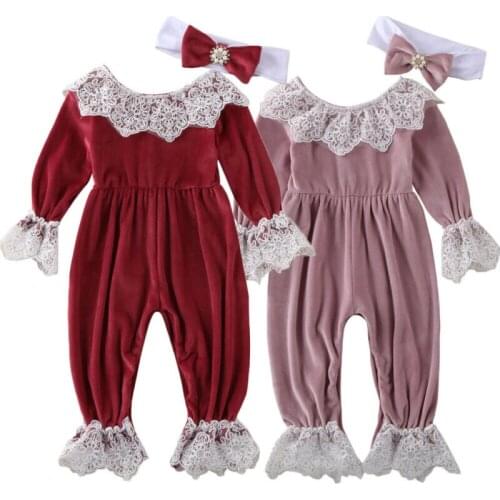 Lovely Newborn Girl Lace Velvet Plush Romper Long Sleeve Jumpsuit Outfits 0-24m