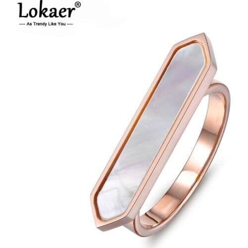 Lokaer Unique Long Cocktail Rings For Women Trendy Arrow Design Stainless Steel White Shell Party Ring Jewelry Anillos R17031