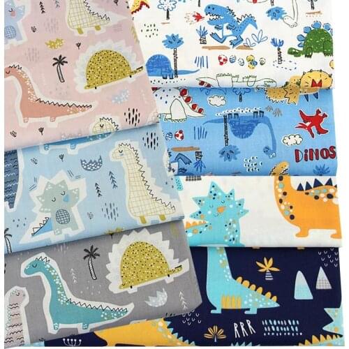 Cartoon PINK BLUE GRAY NAVY WHITE Dinosaur Palm Tree 100%Cotton Twill Fabric For Kid Sheet Bedding Patchwork Clothes Craft Decor