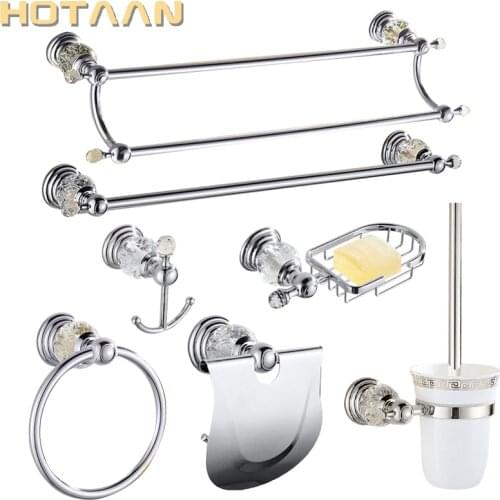 Luxury Crystal Silver Bathroom Accessories Set Chrome Polished Brass Bath Hardware Set Wall Mounted Bathroom Products banheiro