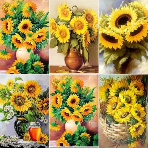 5D DIY Diamond Painting Sunflowers Kit Full Drill Square Diamond Embroidery Mosaic Flowers Picture Rhinestone Home Decor Gift