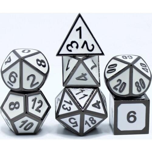 Metal dice dnd dices set rpg polyhedral solid rpg dice game table games Zinc alloy black and white digital d&d dice 7pcs