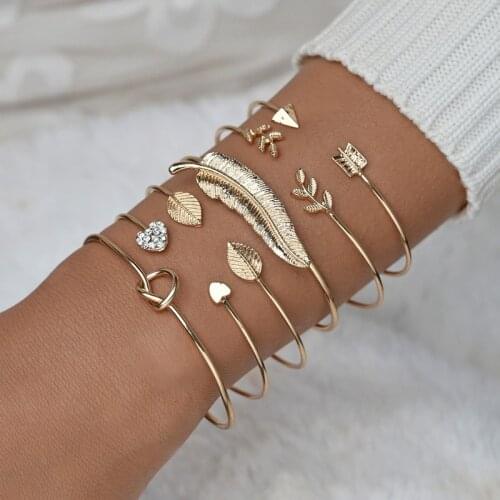 Yobest Boho heart Leaf Arrow Bracelets Shell Bead Palm Gem Chain Bracelet Set Exquisite Female Jewelry Gift