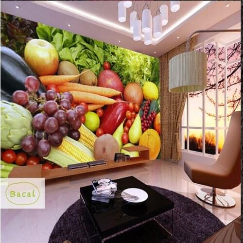 Bacal Custom Size 3D Mural Wall Paper Vegetable Fruit Shop Poster Wall Painting Restaurant Kitchen Photo Background 5D Wallpaper