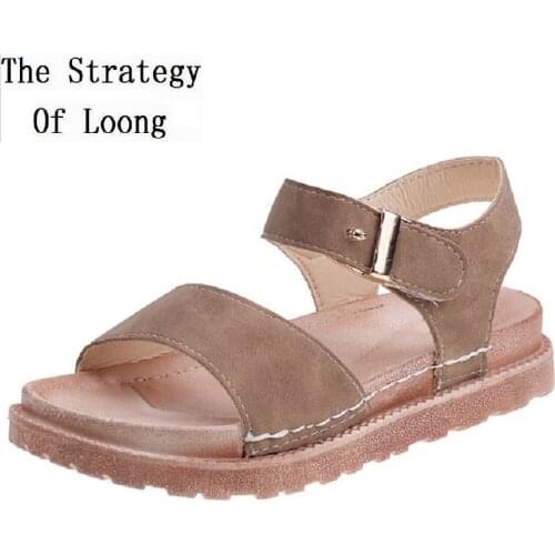 Summer New Korean Style Women Gladiator Sandals Simple Retro Peep Toe Thick Sole Cut Out One-Strap Ladies Beach Shoes 20200527