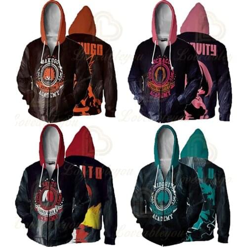 New Arrivel My Hero Academia Deku Izuku Midoriya Zipper Cosplay Costume Hoodies Coat Anime Boku No Hero Academia Sweatshirts