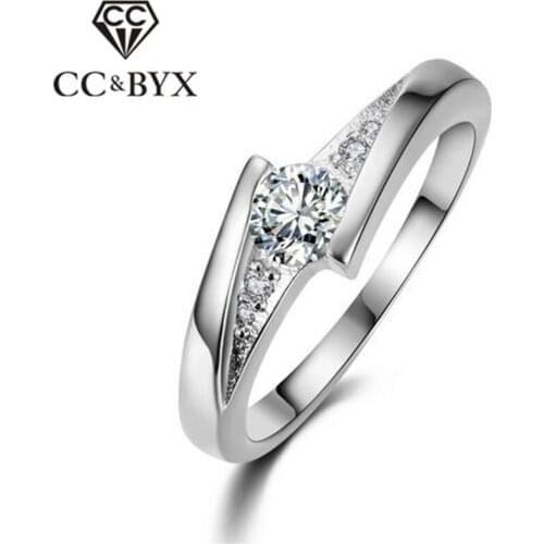 White Gold Color Engagement Wedding Rings For Women Cubic Zirconia Silver Color Ring Anel Feminino Bague Birthday Gift CC005