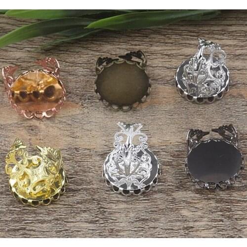 Ring Bases Round Lace Bezel 16mm 20mm 25mm Resin Cabochons Blanks Filigree Flower Adjustable Open Ring Settings Findings Bulk