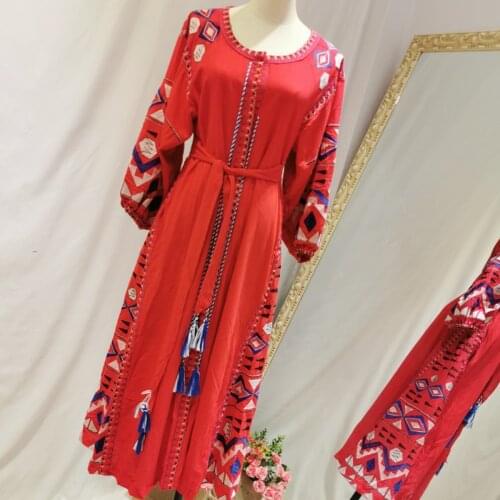 Kiyumi Vintage Embroidered Midi Dress Female 2020 Folk Tassles Belt Ukrainian Dresses V-Neck Long Sleeves Spring Autumn Vestidos