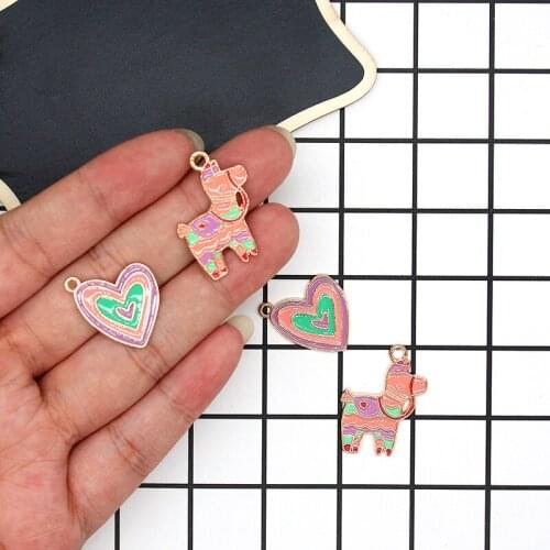 10pcs/lot Cartoon Rainbow Heart Enamel Horse Charms Pendants Fit DIY Jewelry Accessories Gold Tone Metal Earring Findings XL859