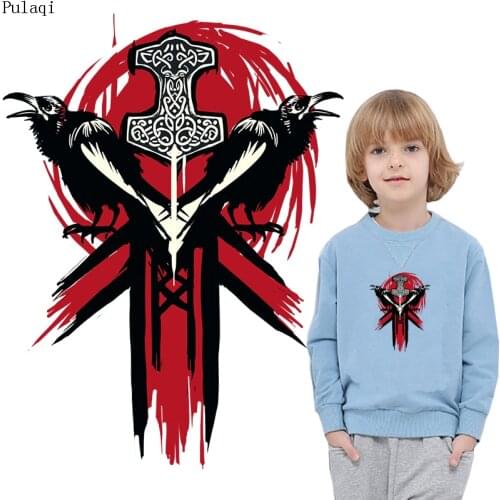 Pulaqi Heat Transfer Vinyl Iron on Transfer Patches for Clothes Stripes Crow Patch Badges Cartoon Thermo Stickers DIY Appliques