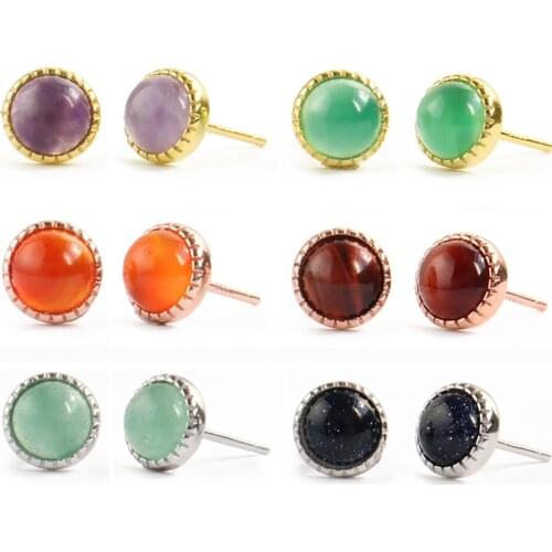 6mm Natural Stone Earring for Women Jewelry Gift Crystal Moonstone Tigereye Opal Agate Wedding Party 925 Sterling Silver Earring