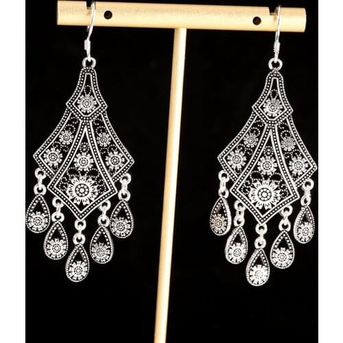 BOCAI New Real s925 Silver Jewelry Ethnic Floral Tassel Rarrings for Woman Retro Fashion Womens Earrings