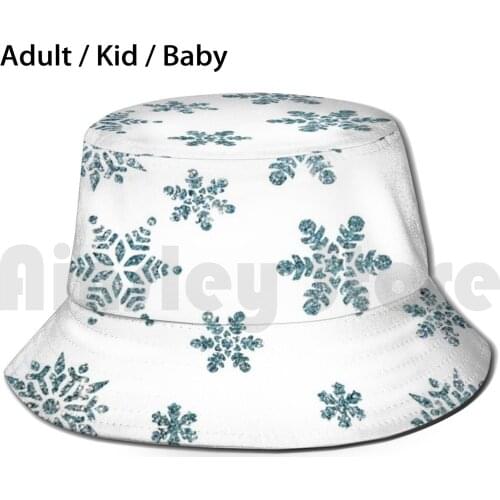 Snowflakes - Snow Sun Hat Foldable UV Protection Winter Snow Flake Blue Sparkling Flakes Year Year End Party