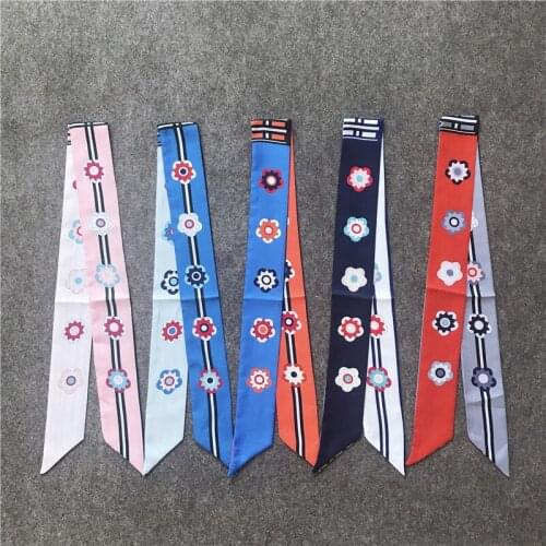 5*100Twill Silk Small Long Woman Scarf High-end Flower Series Printing Scarves Wraps Fashion Headband Bag Ribbon for Ladie Tie