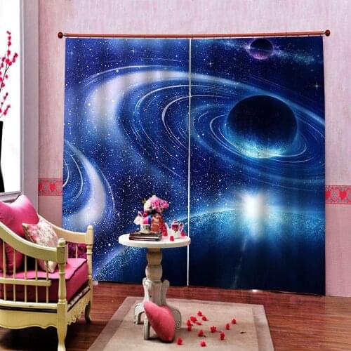 Printing Earth Curtains Living Room 3D Modern Thick Sunshade Window Curtains Decor Custom-made Size ( left and right Side)