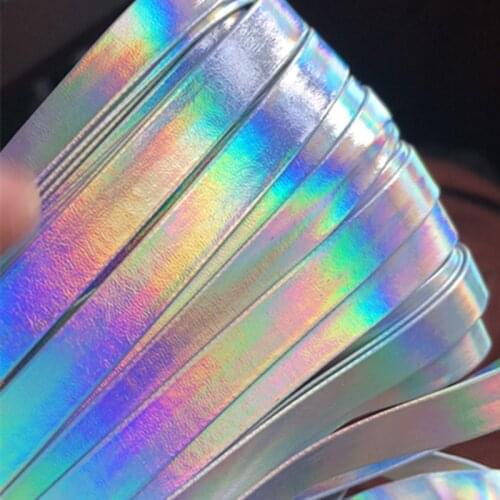 Sisi Crafts Tape Laser Silver 1cm Holographic Ribbon PU Faux Leather Flat Cord Bias DIY Hair Bow Handmade Accessories Trim 1M