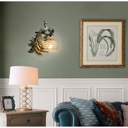 Modern Vintage Art Decor Peacock Resin Led Wall Lamp Luxury Bedroom Wall Light Living Room Indoor Decorations Wall Sconce Lamp