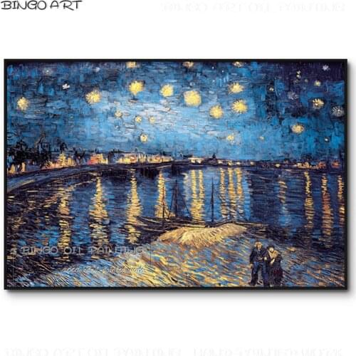 Top Artist Reproduce High Quality Van Gogh Starry Night Rhone River Scenery Oil Painting Hand-painted Starry Night Oil Painting
