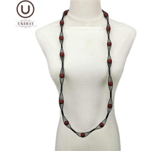 UKEBAY New Designer Luxury Handmade Jewelry Women Pendant Necklaces Mesh Chain Pearl Accessories Long Statement Necklace Gift