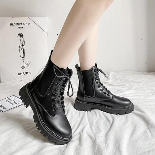 Spring and Autumn 2021 boots platform muffin short boots British knight boots lace-up middle boot lady