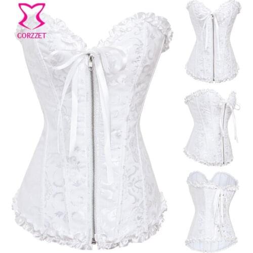 Vintage Jacquard Floral Overbust Zipper Corsets For Women Waist Slimming Trainer Busiters Sexy Gothic Clothing Corsetto
