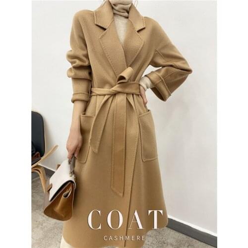 High-end water ripple cashmere coat women Korean mid-length 21 autumn and winter 100% pure wool double-sided woolen coat