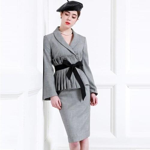 High End Fashion Professional Suit WomenS 2021 Spring Fashion Lace Up Green Fruit Collar Skirt Two Piece Set