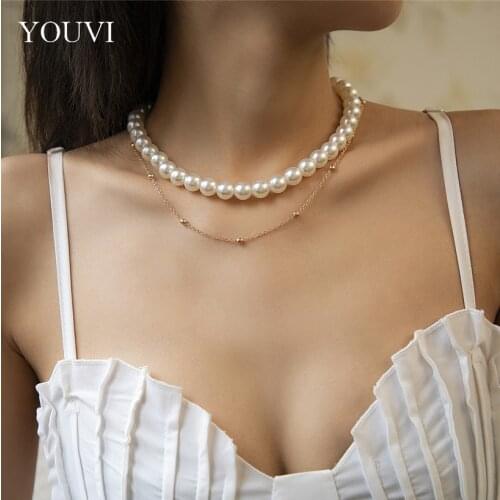 YOUVI Gothic Pearl Necklace Pendants Choker Korea Fashion Necklace for Women Wedding Womens Neck Chain Necklace Charm Jewelry