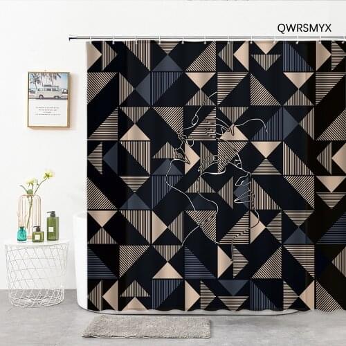 Geometric Graphics Shower Curtains Hooks Rings Decorative Black Background Luxury Waterproof Bathroom Curtain Fabric Washable