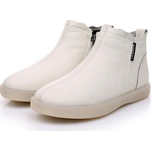 Krasovki Genuine Leather Cow Women Ankle Boots Warm Wool Motorcycle Slip on Super Comfortable Booties Footwear Winter Shoes