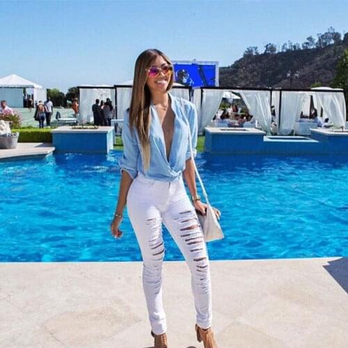 2021 HOT Spring Autumn Womens jeans Europe and America style Ripped jeans Elastic Pencil Pants Slim fit All-match fashion Girl