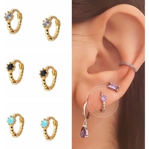 Korean Romantic Purple Zircon Earring Girl 925 Sterling Silver Small Hoop Earrings For Women Circle Pendientes Crystal Jewerly