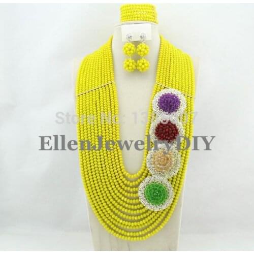 2019 African Beads Wedding Jewelry Set Nigerian Jewelry For Women Dubai Yellow Jewelry Set Crystal Beads Jewelry Sets Y7765