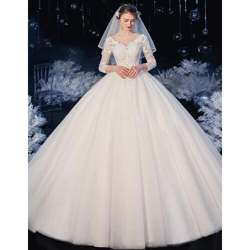 Elegant Sexy Wedding Dress Floor Length 2021 New Tulle Lace Long Sleeve Strap Back Bridal Wedding Gown for Bride Vestidos De