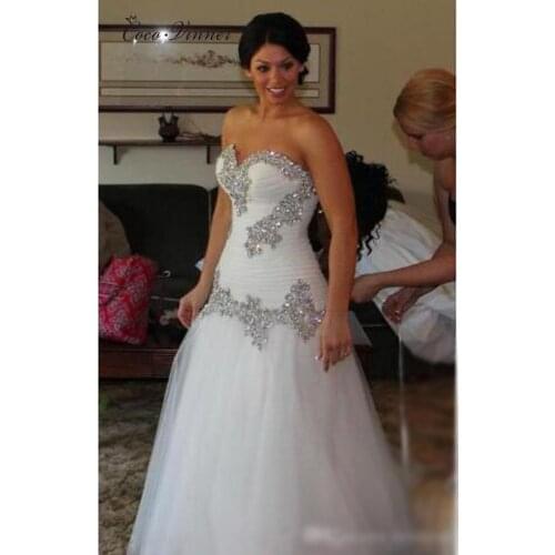 Sweetheart Lace up back Pleat Vintage Mermaid Wedding Dresses Bride Dress Crystal Beading Plus Size Marriage Wedding Dress W0321