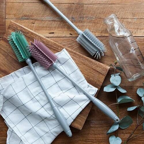 1Pcs Cup Scrubber Silicone For Household Milk Bottle Brush Cleaning Tool Long Handle Multi Purpose Kitchen Supplies 3Colors