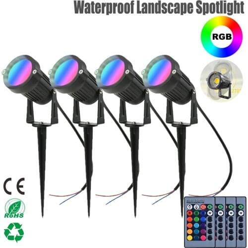 5W LED RGB Landscape Lights AC85-265V Waterproof Spotlights Remote Control Garden Yard Path Lawn Lamps COB Pathway Light D30