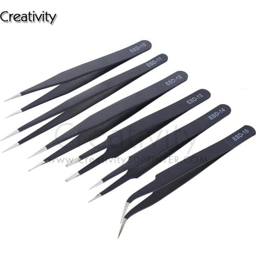 6Pcs Anti-static ESD Stainless Steel Tweezers Maintenance Tools Industrial Precision Curved Straight Tweezers Repair Tools 2019