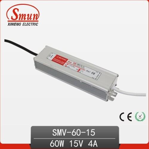 60W 15V 4A Waterproof IP67 LED Driver Switching Power Supply for Led Strip Light with CE ROHS 1 Year Warranty SMV-60-15