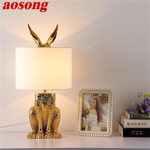 AOSONG Resin Table Lamp Modern Creative Gold Rabbit Lampshade LED Desk Light for Home Living Room